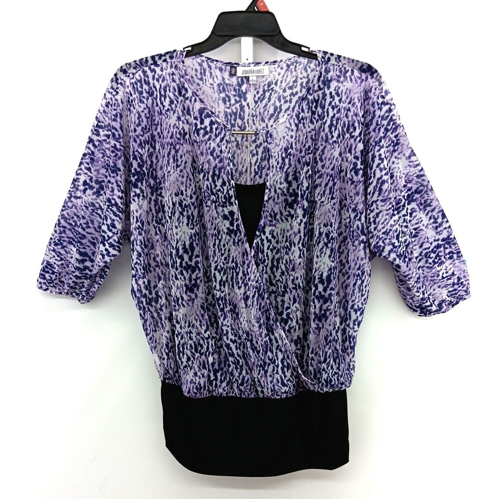 Jennifer Lopez Blouse Womens Large Purple Animal Print Sheer Tank Lined Top
